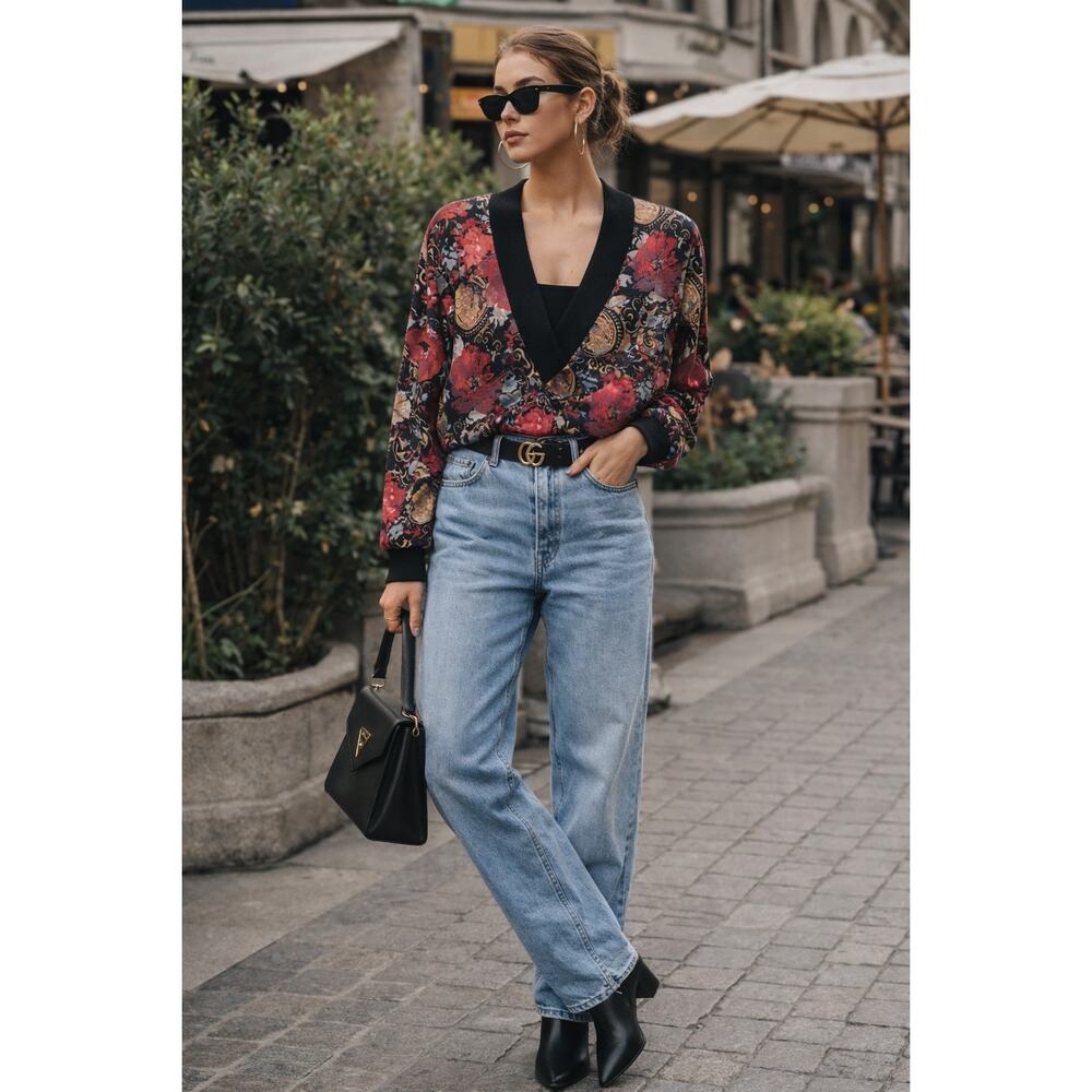 Top Notch Womens 14 Floral Baroque V-Neck Long Sleeve Bold‎ Boho Blouse Top